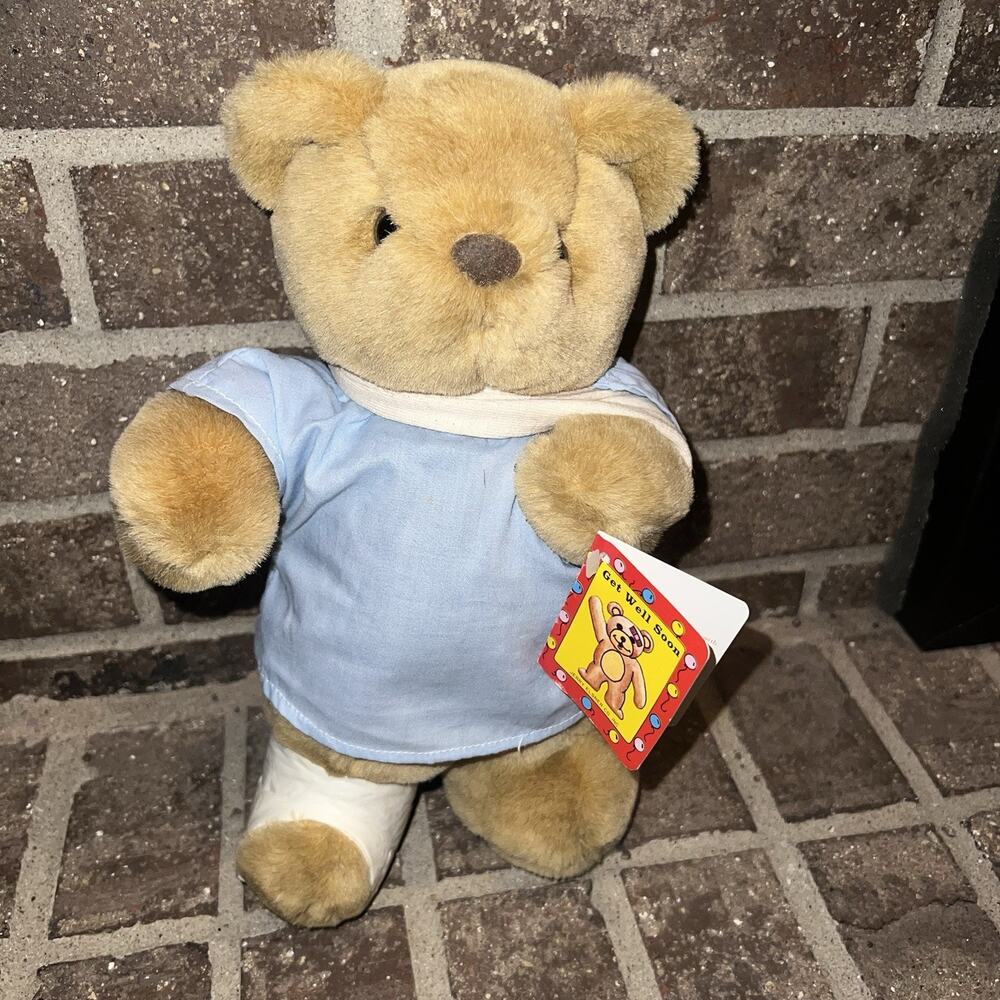 Vintage Jerry Elsner Get Well Soon Teddy Bear Plush Arm Sling Cast Hospital